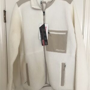 NWT Marmot White and Tan Polarteck  Fleece Jacket